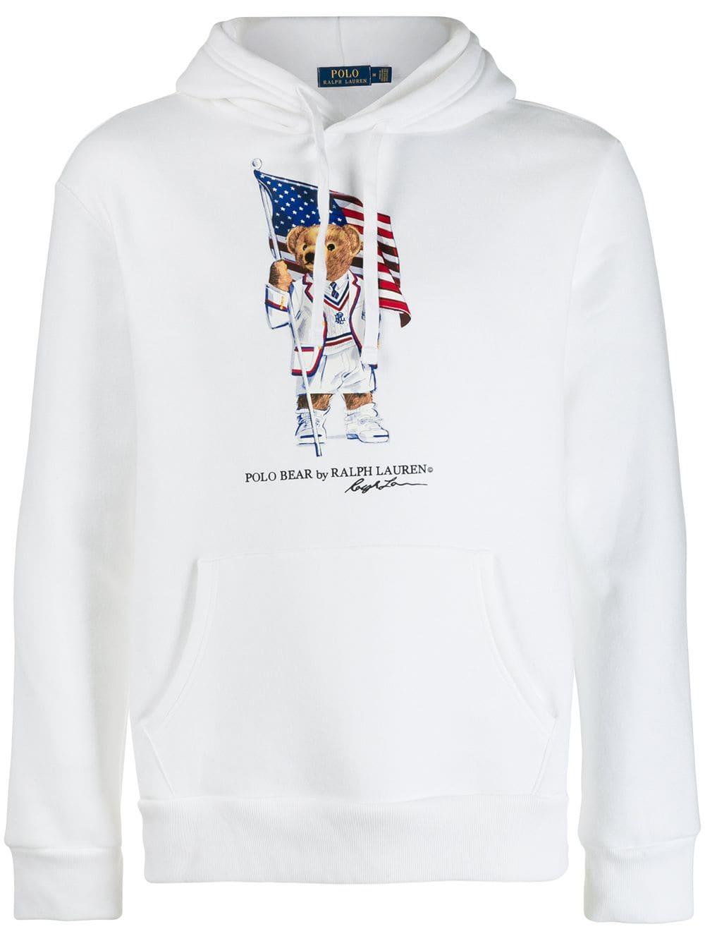 Polo Ralph Lauren Cotton Bear And Flag Print Hoodie in White for Men - Lyst