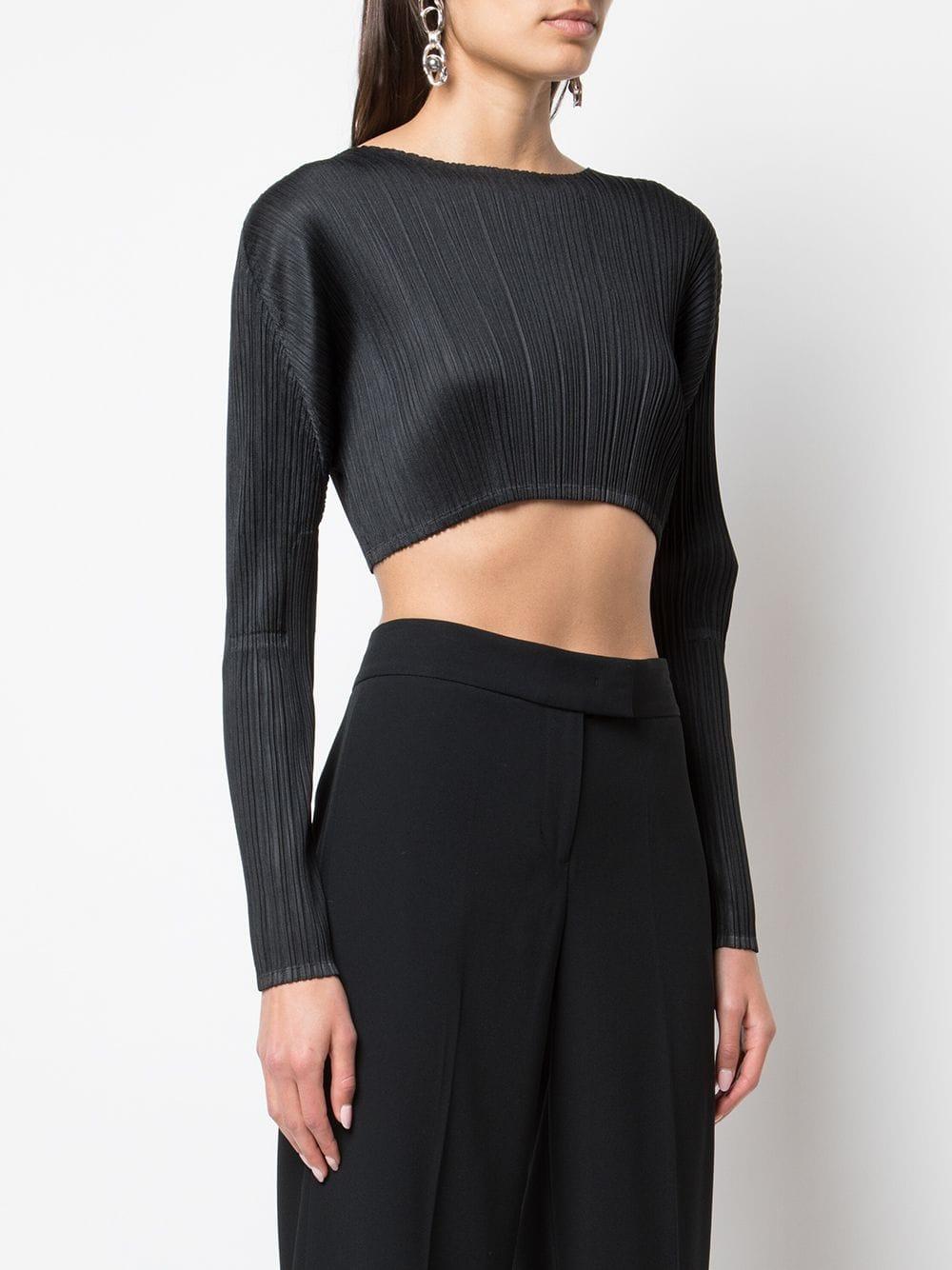 Pleats Please Issey Miyake Pleated Crop Top in Black | Lyst