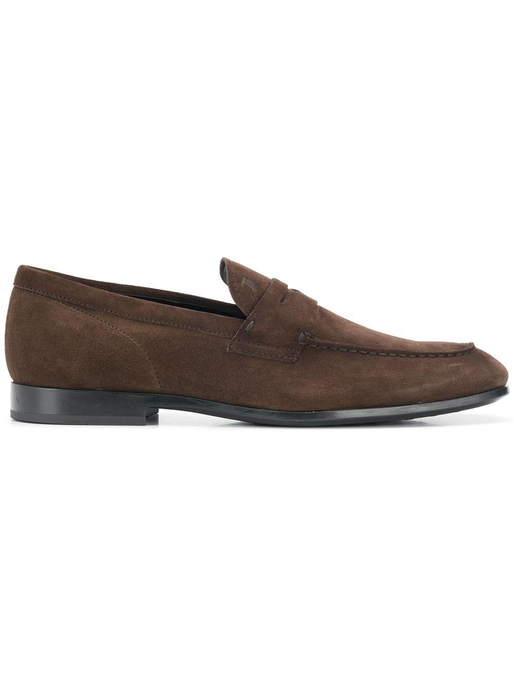 for Men Brown Tods Raffia-trimmed Suede Loafers in Dark Brown Mens Shoes Slip-on shoes Loafers 