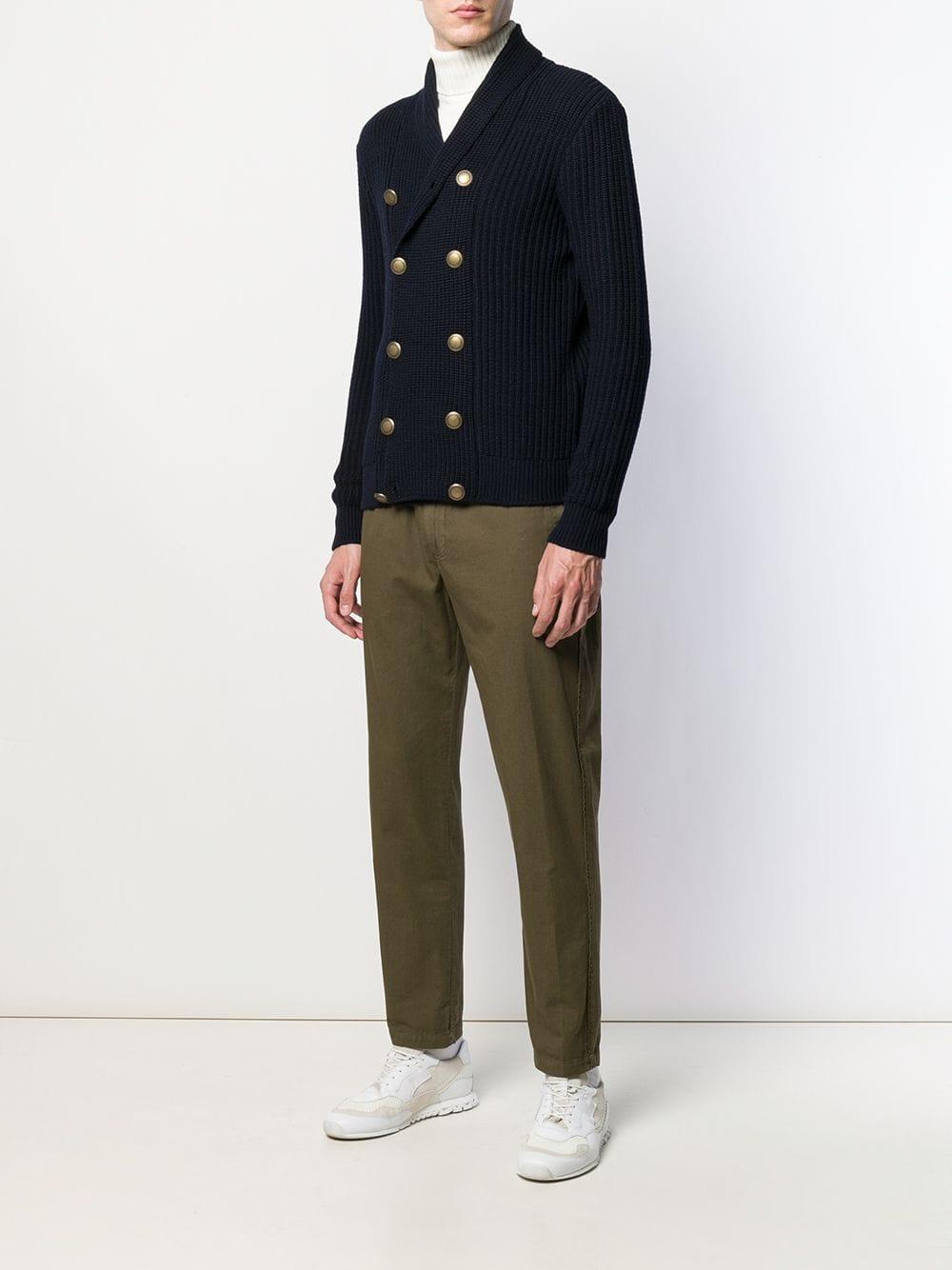 Eleventy Wool Double Breasted Cardigan in Blue for Men Lyst