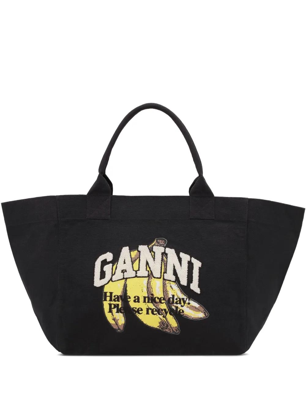 たっぷり入る●GANNI●スマイリーコットントートバッグ●Black GANNI コットン ショルダーバッグ | ブラック | FARFETCH JP