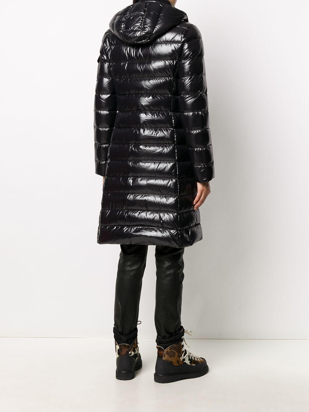 Moncler Moka Lacquer Long Puffer Coat in Black | Lyst