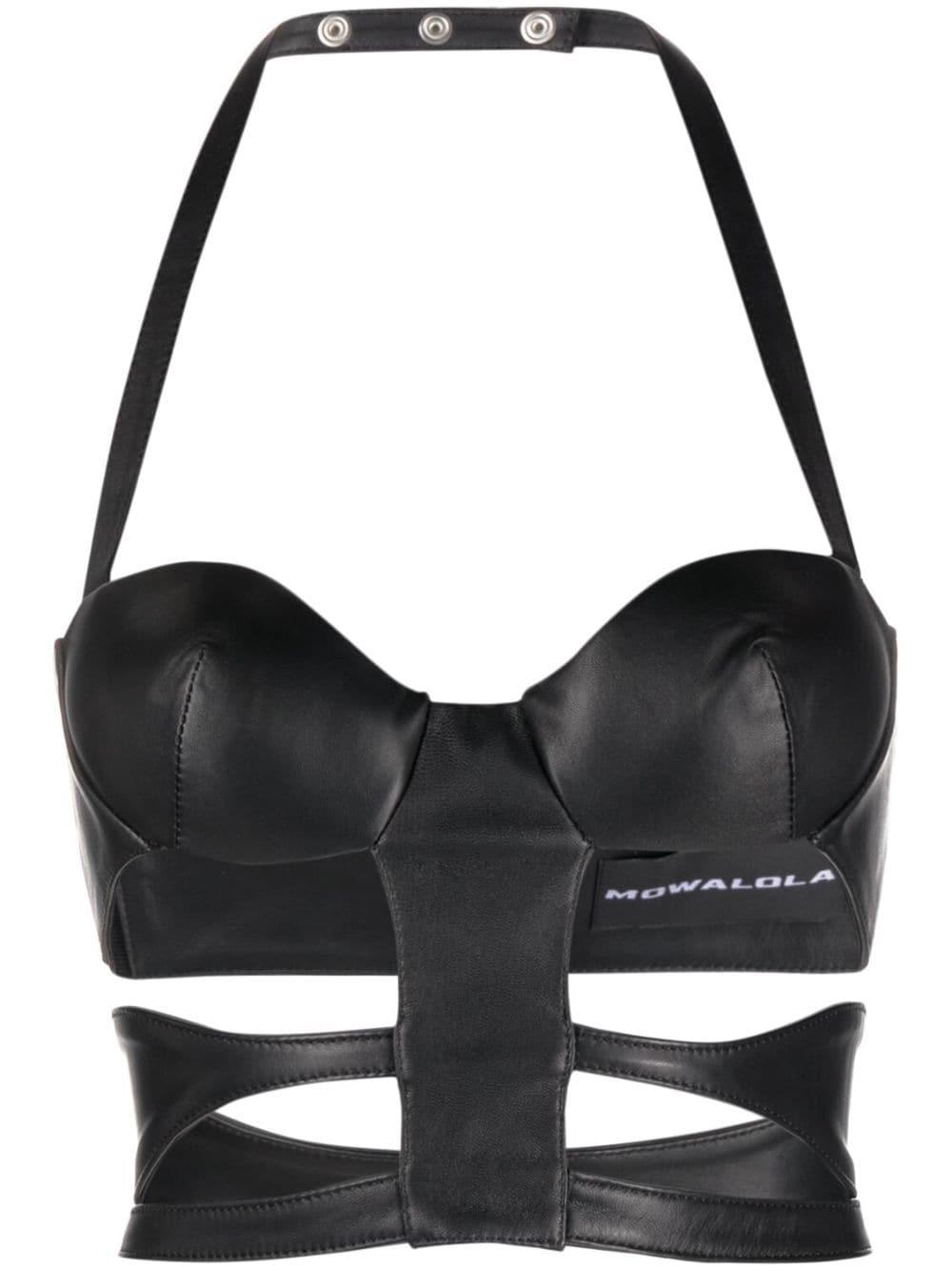 Mowalola Cut Outdetail Halterneck Leather Crop Top in Black Lyst UK