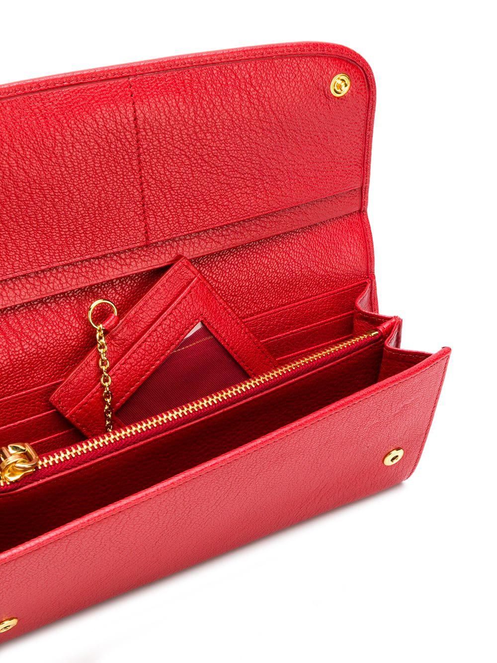 Miu Miu Single Colour Madras Leather Wallet in Red Lyst