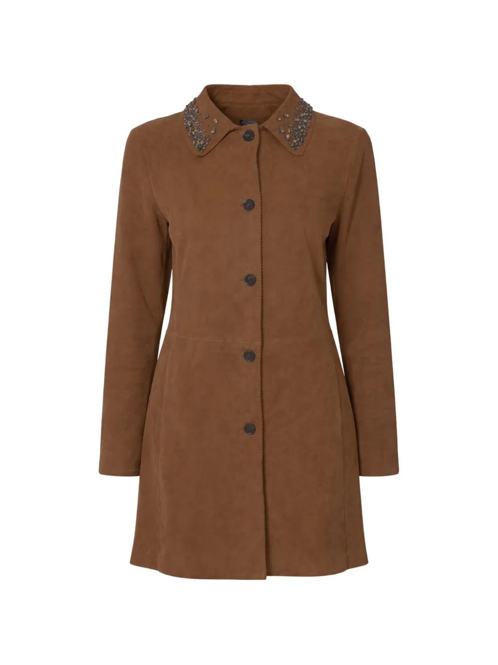 Elegante suède lange geul damesjas Vintage zak enkele rij knopen met