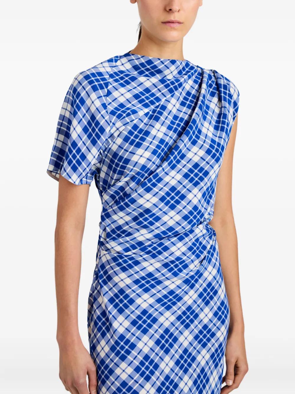 Proenza Schouler Hallie Asymmetric-Neckline Plaid Dress in Blue | Lyst