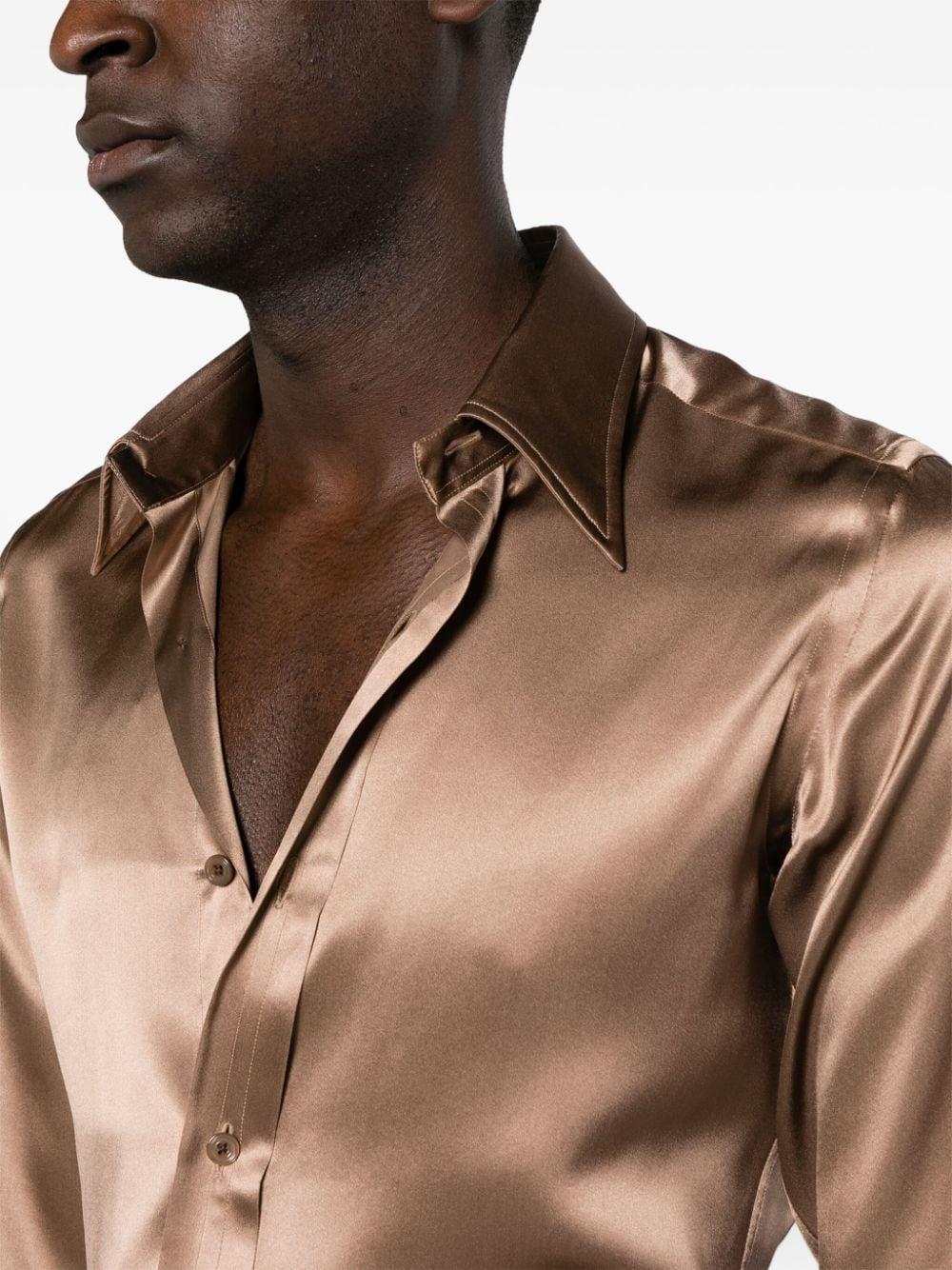 Farfetch Brown Silk Button Up Tom Ford Point-collar Silk Shirt