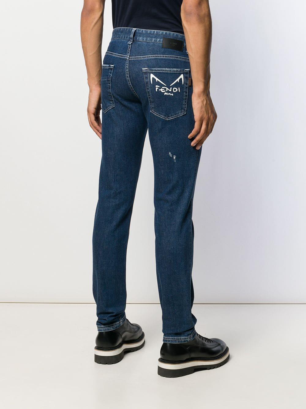 Fendi Diabolic Eyes Slim-fit Jeans in Blue Men -