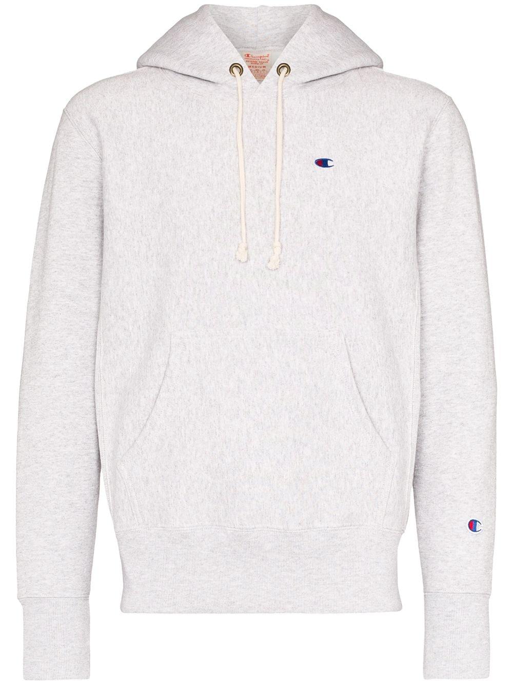 champion grey hoodie white logo