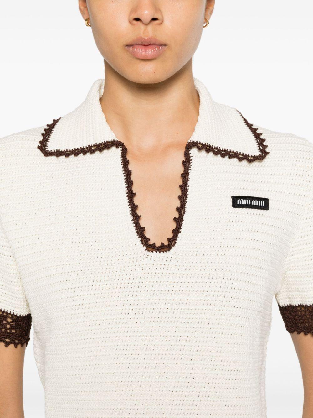 Miu Miu Contrasting-trim Crochet Knitted Top in White | Lyst