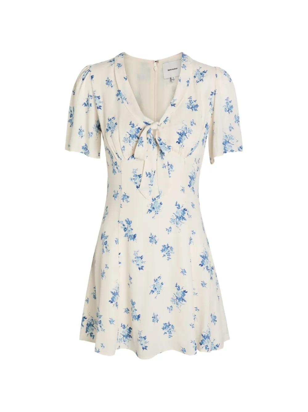 Reformation Tyra Floral-Print Mini Dress in White
