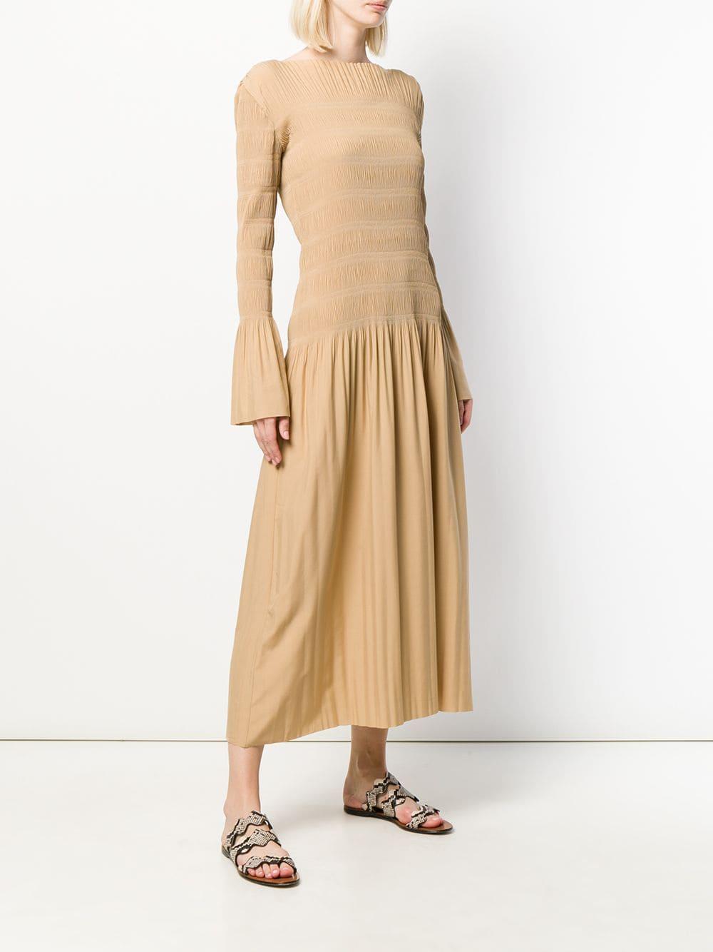 Totême Ruched Dress in Natural | Lyst