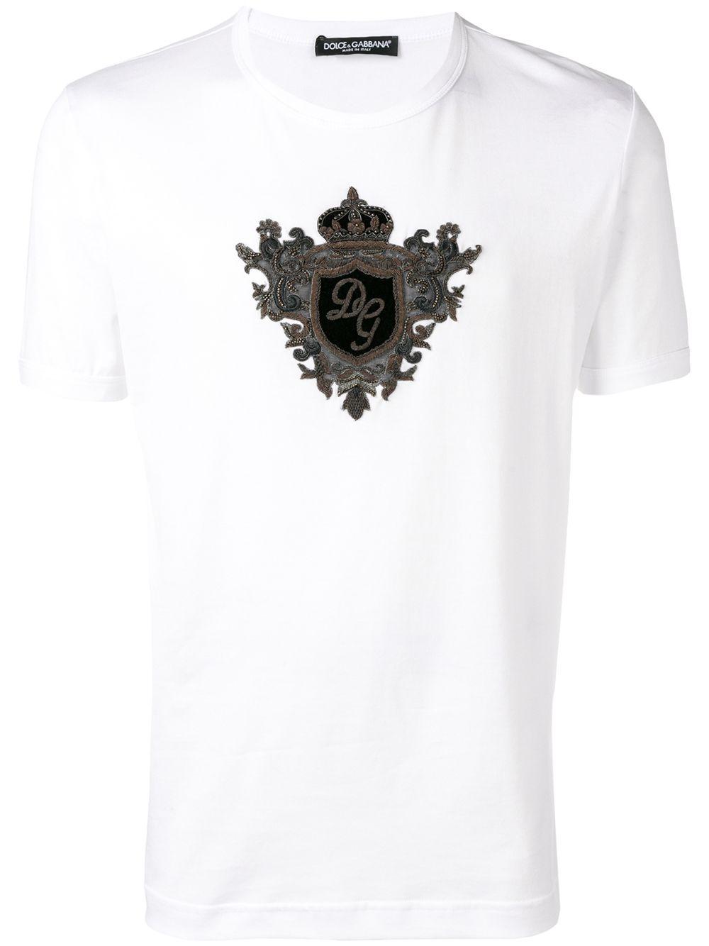 Dolce & Gabbana FUEBO Crew Neck Stretch Cotton T-Shirt White with Red Logo 