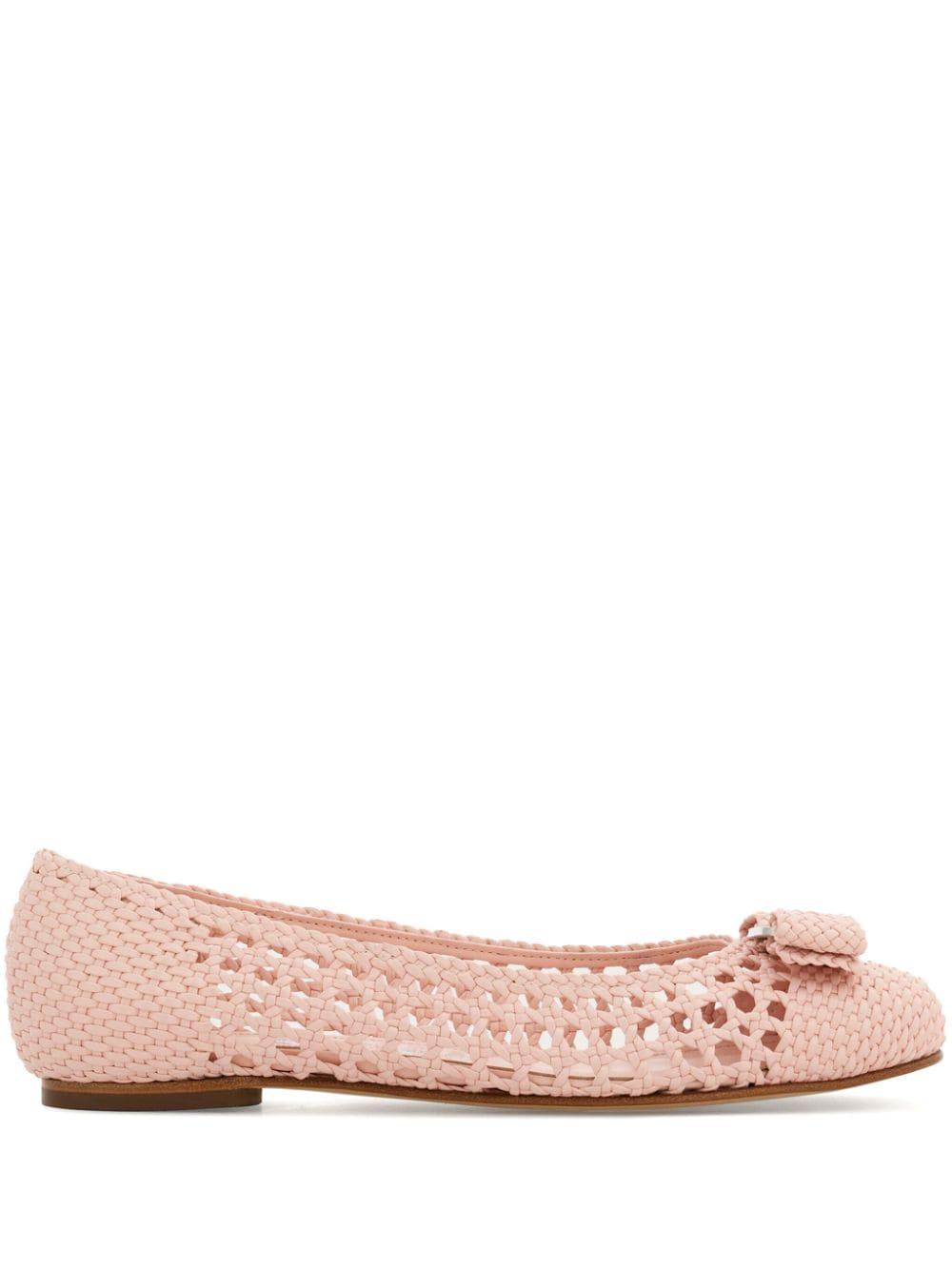 Ferragamo New Vara-bow lambskin ballerina shoes - Green