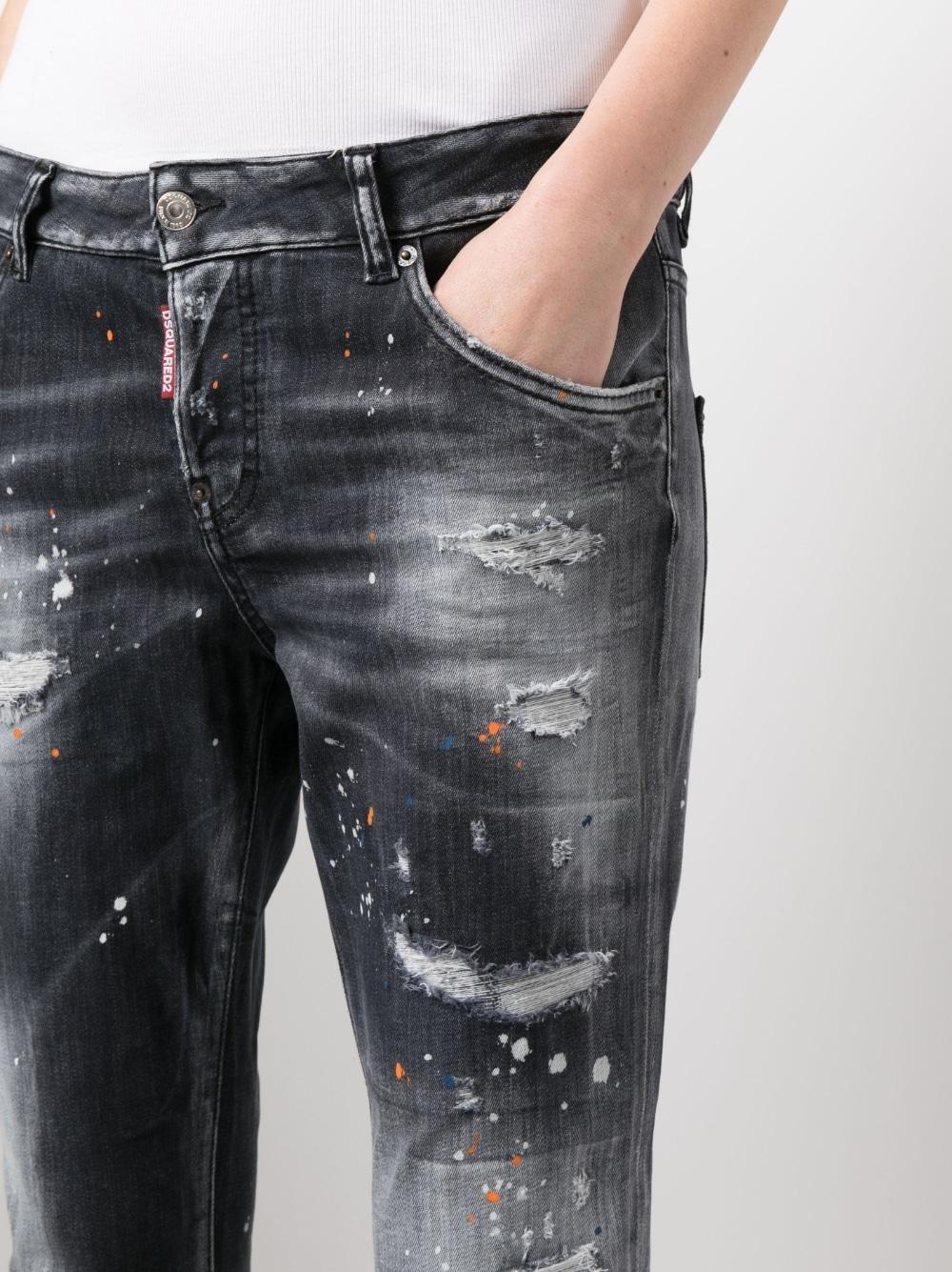DSquared² Distressed Paint-splatter Cropped Jeans in Blue | Lyst