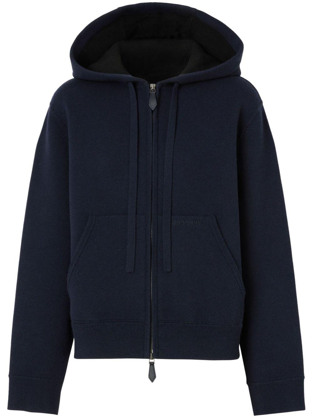 Burberry Embroidered-logo Cashmere Hoodie in Blue | Lyst