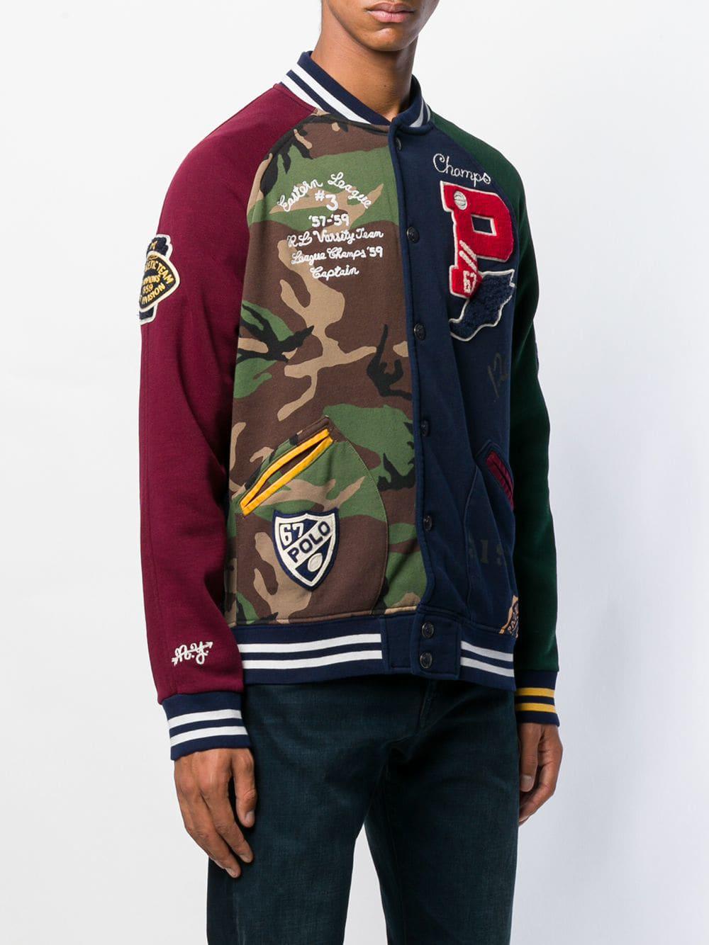 ralph lauren patchwork baseball jacket