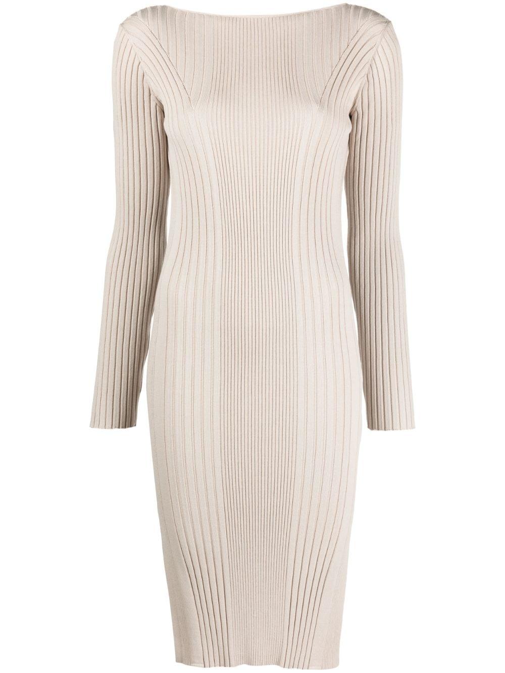 Calvin Klein Side-slit Ribbed Midi Dress in Natural | Lyst