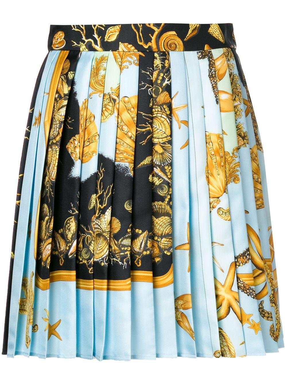 Versace Blue Muti Barocco Print Silk Pleat Mini Skirt - IT40 / 4