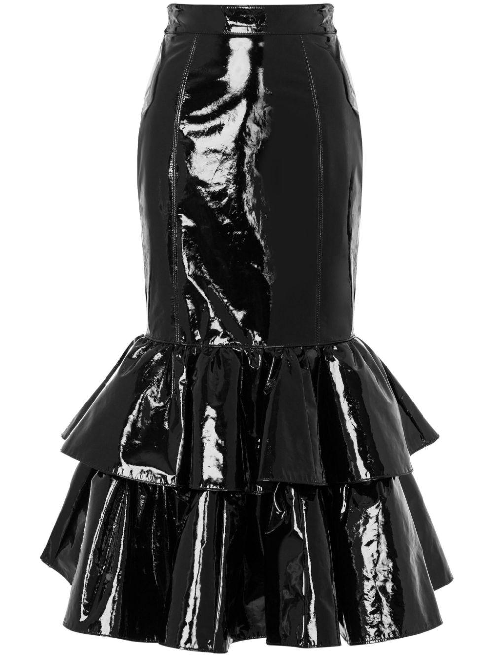 Moschino Ruffled Leather Skirt in Black Lyst UK