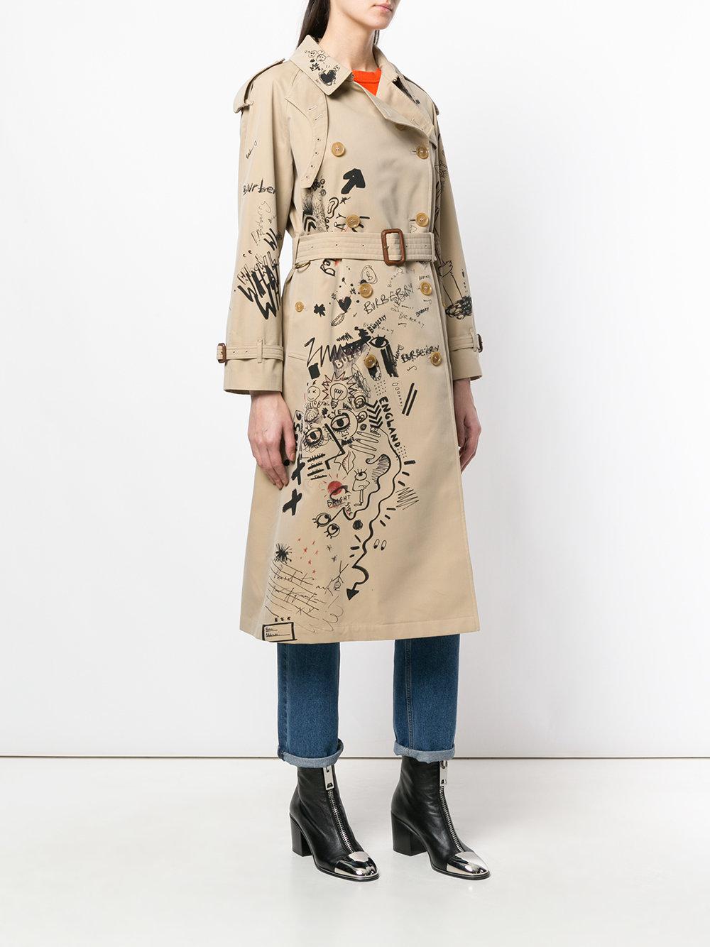 Burberry Illustrated Print Trench Coat in Natural | Lyst