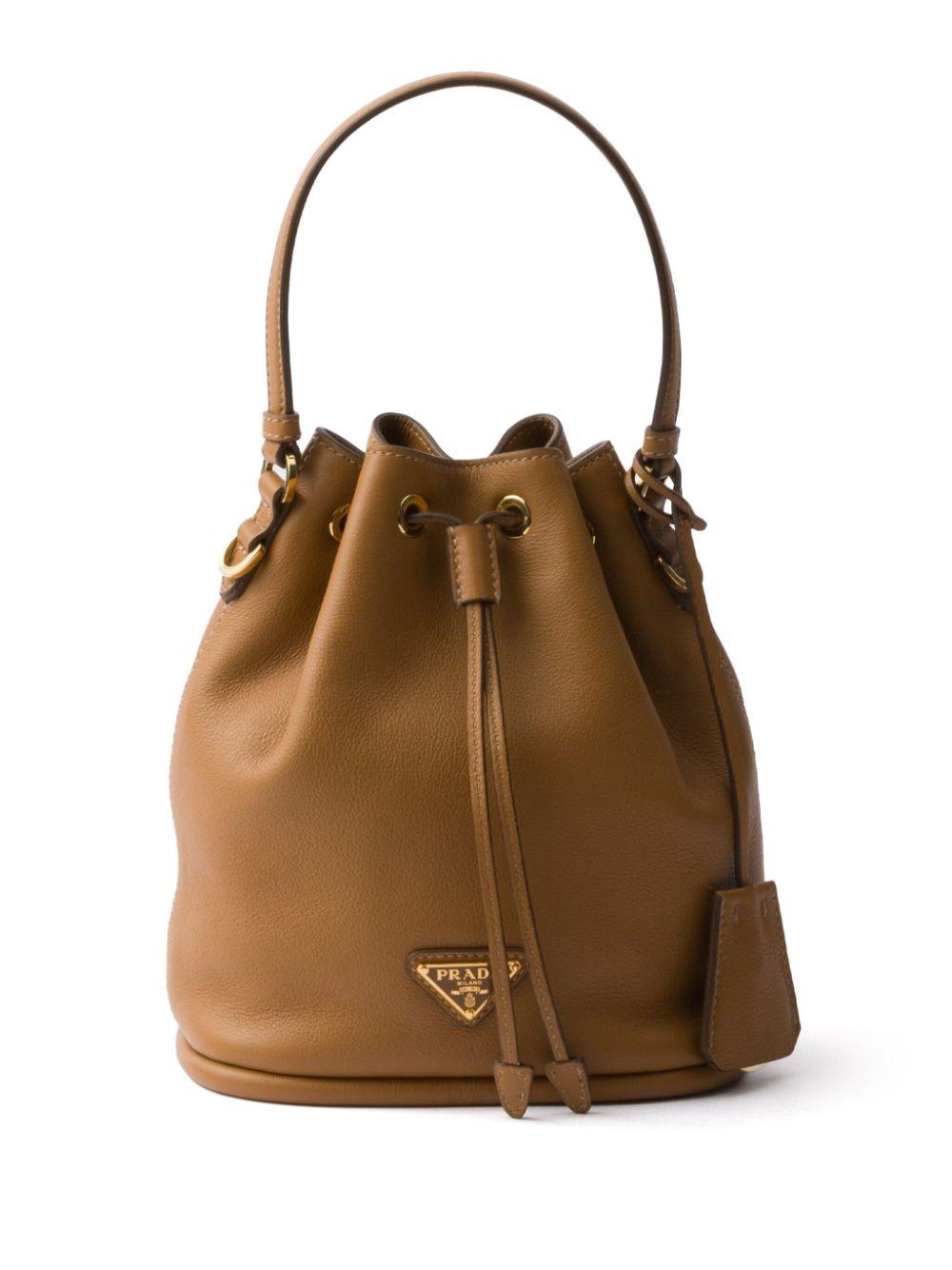 Prada Mini Leather Bucket Bag in Brown Lyst UK
