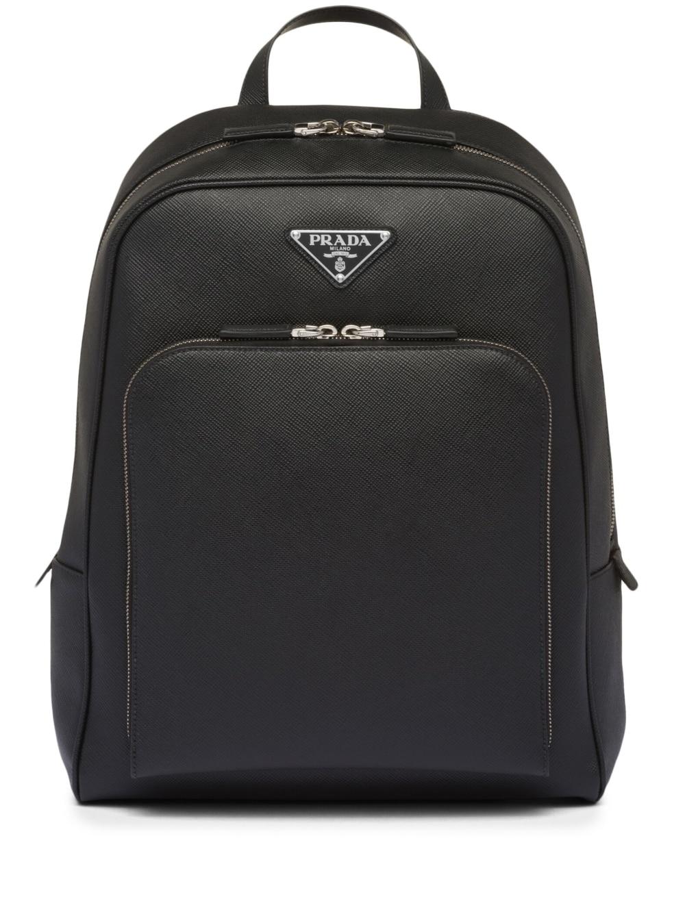 Prada Saffiano-leather Triangle-logo Backpack in Black for Men | Lyst