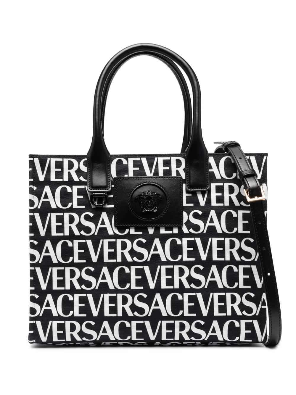 Versace Small Allover Tote Bag in Black | Lyst