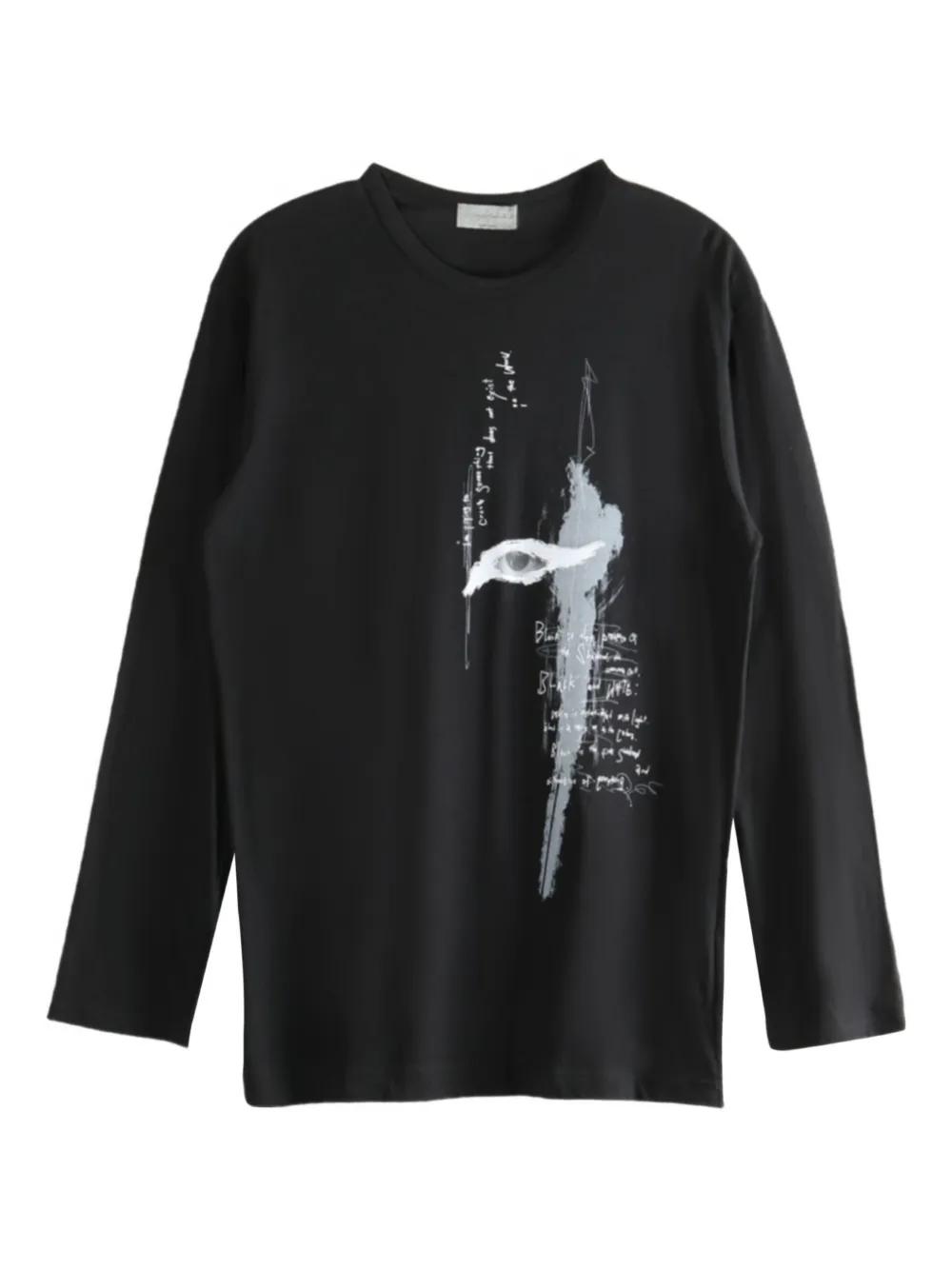 【yohji yamamoto】Embroidery Long Sleeve T-shirt Embroidery Long Sleeve T-shirt (Lily)(M BLACK): YOHJI
