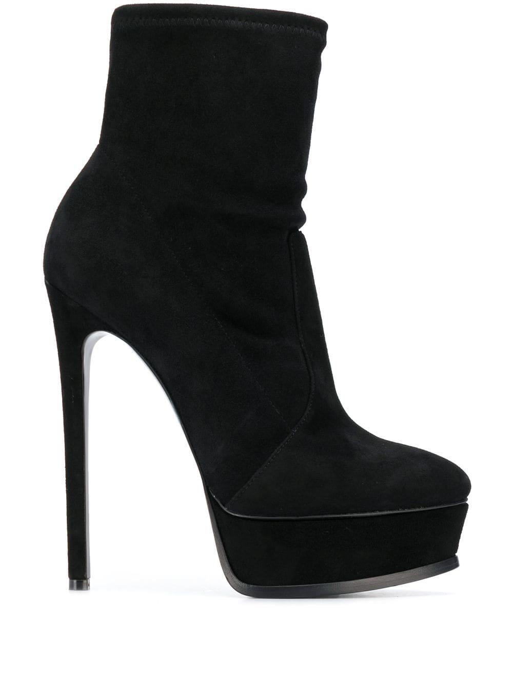 Casadei Leather Platform Ankle Boots in Black - Lyst