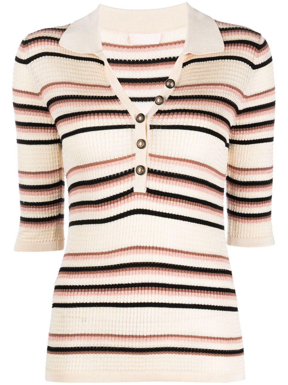 V Neck Striped Knitted Polo