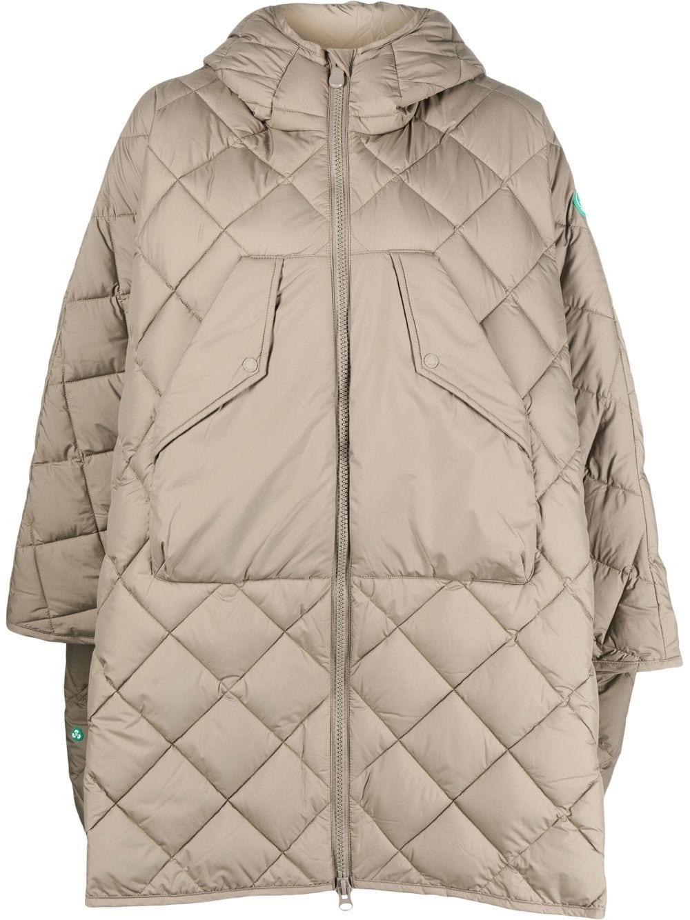 Save The Duck Diamond-quilted Hooded Cape in Natural | Lyst