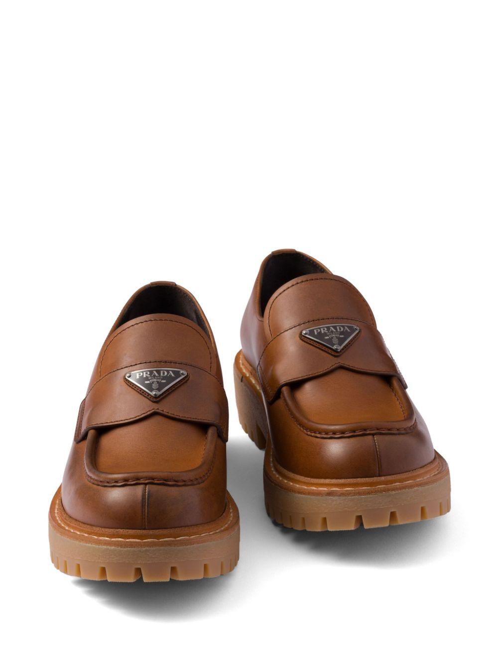 Prada メンズ ブラウン レザーローファー スリッポンシューズ