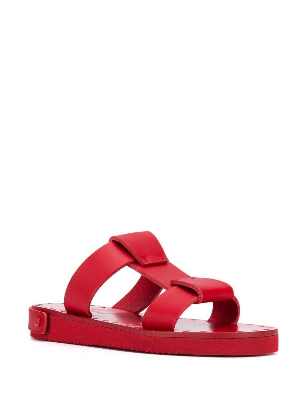 Valentino Leather Valentino Garavani Rockstud Flat Sandals in Red - Lyst
