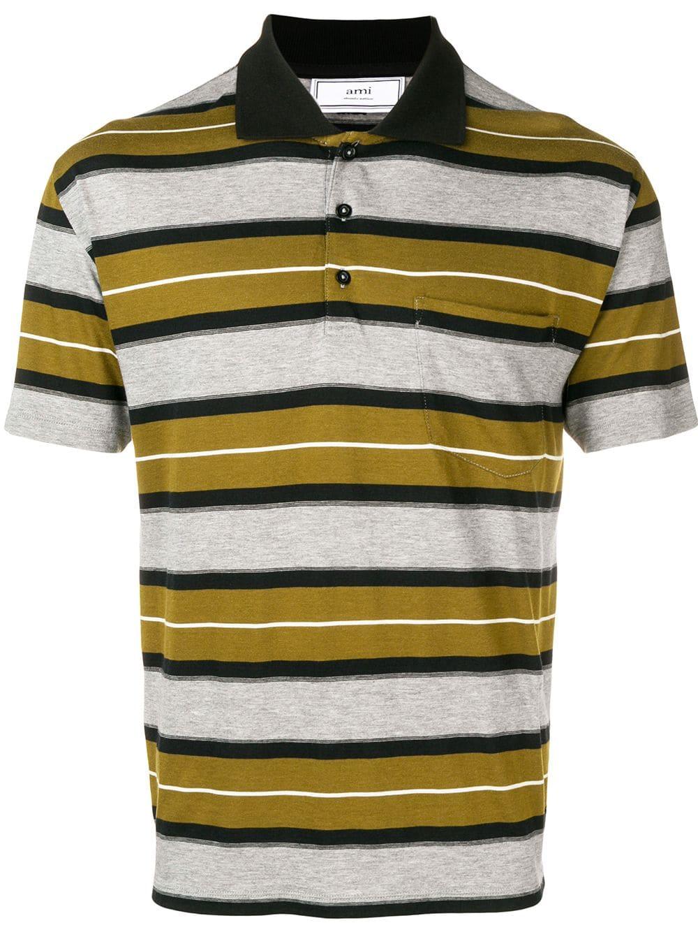 AMI Cotton Short Sleeve Striped Polo Shirt With Label in Green for Men ...