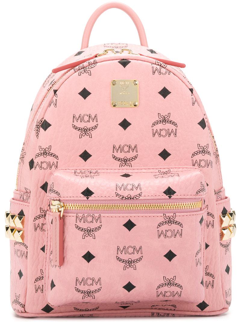 MCM Leather Mini Stark Backpack in Soft Pink (Pink) - Lyst