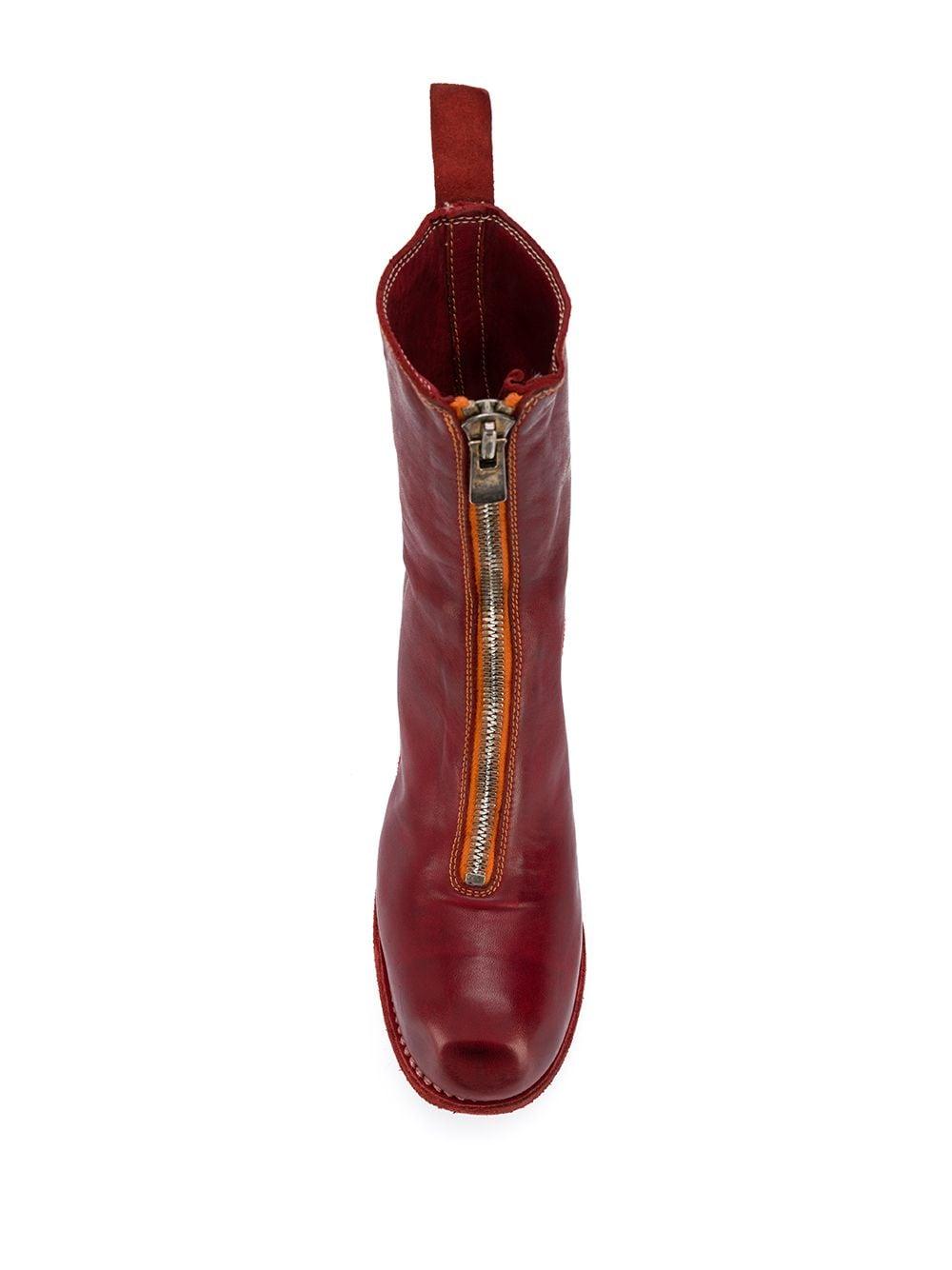 red calf length boots