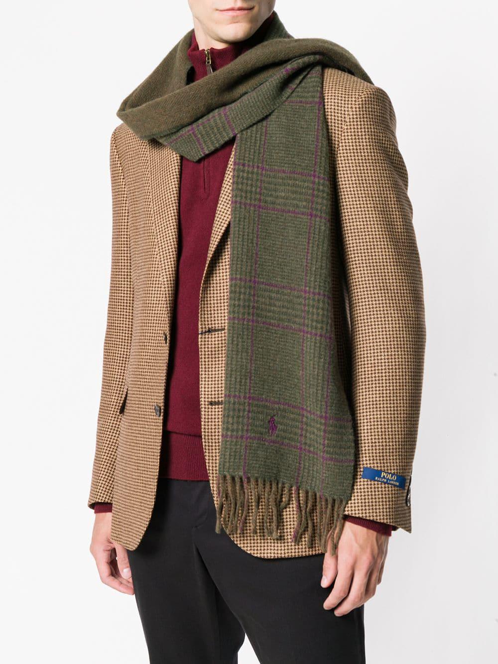 Polo Ralph Lauren Wool Checked Scarf in Green for Men Lyst