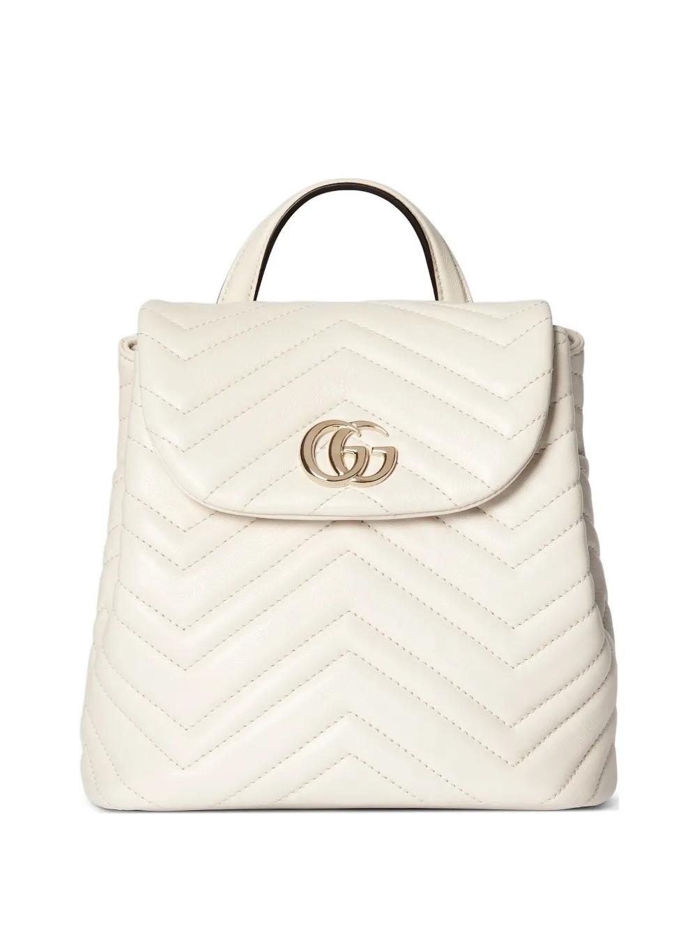 Gucci White Quilted GG Marmont Mini Backpack Gucci Calfskin Matelasse Mini GG Marmont Round Backpack  main image 3