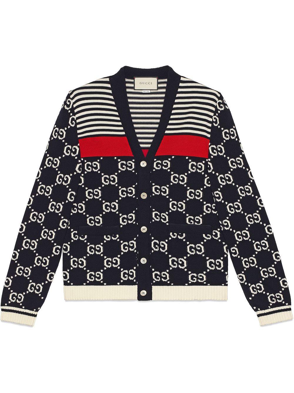 GG And Stripes Knit Cardigan Blue for Men Lyst