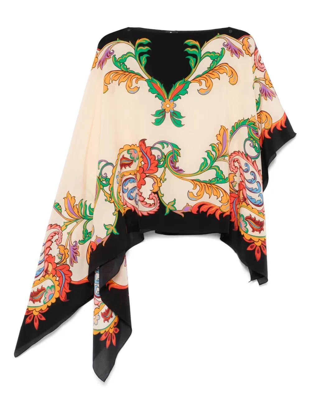 C452 エトロ ETRO レディース ポンチョ サイズF シルク100%