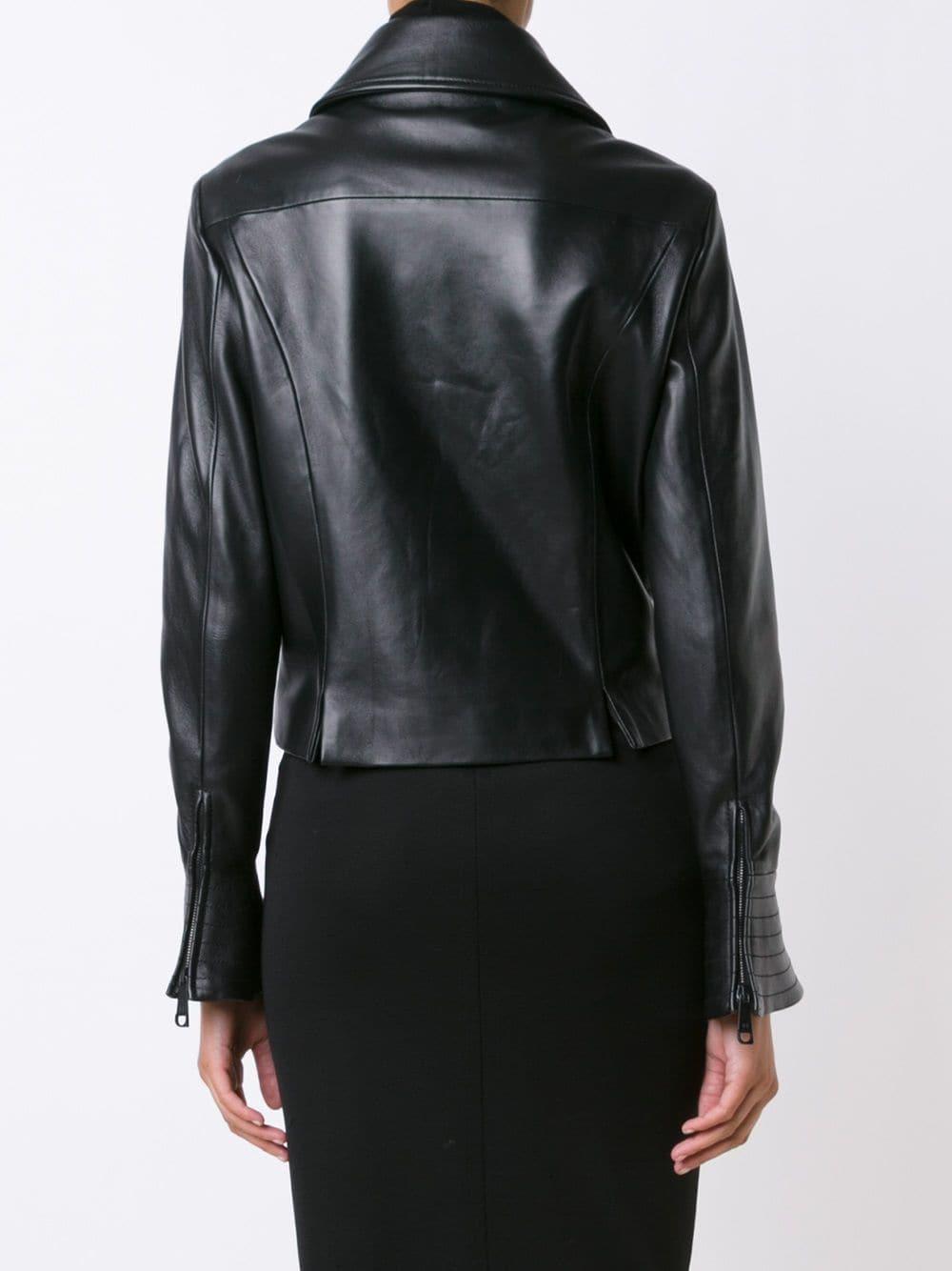 Chaqueta motera de piel Carolina Herrera de Cuero de color Negro | Lyst