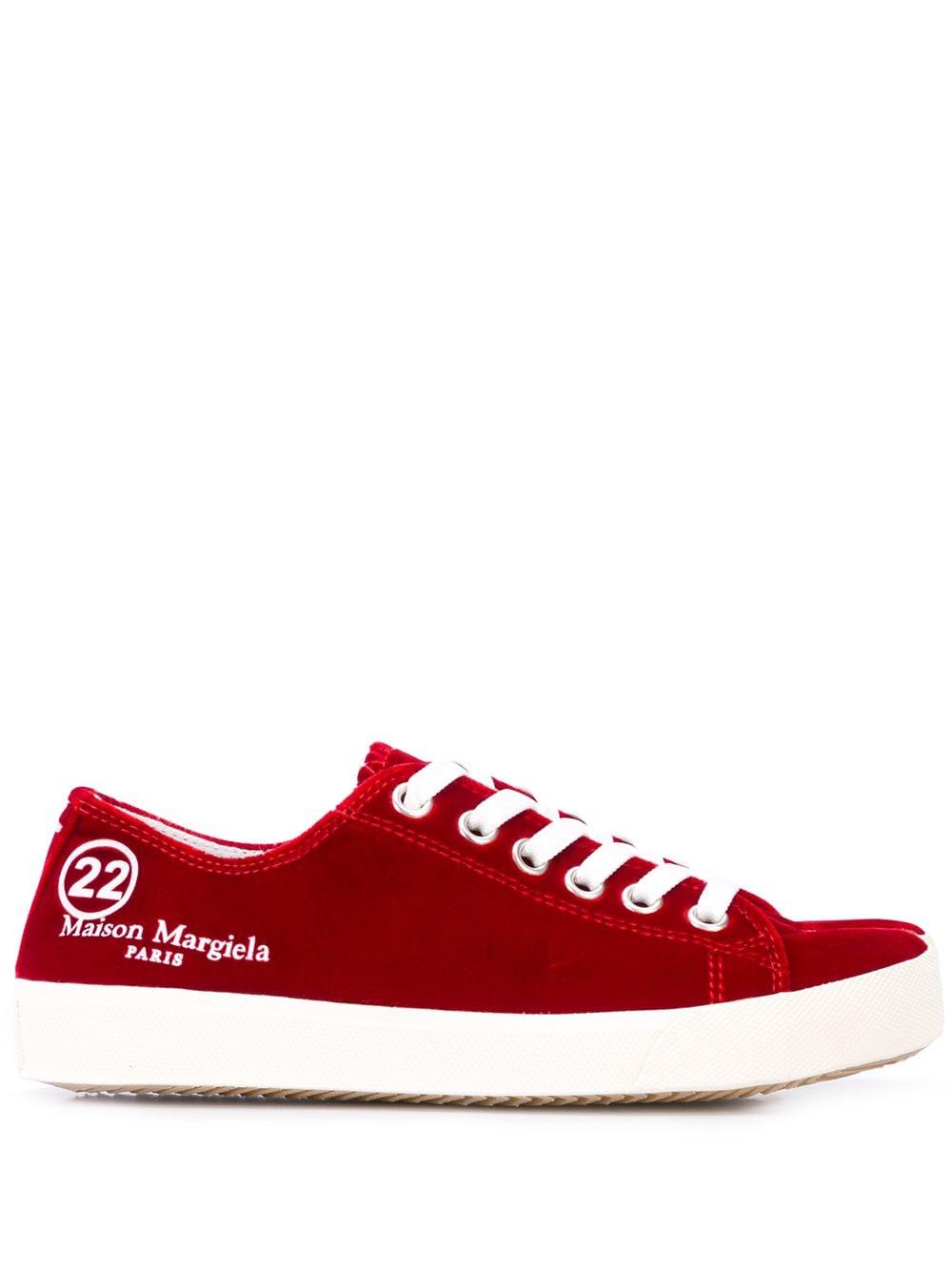 Margiela Tabi Velvet Sneakers in Red |