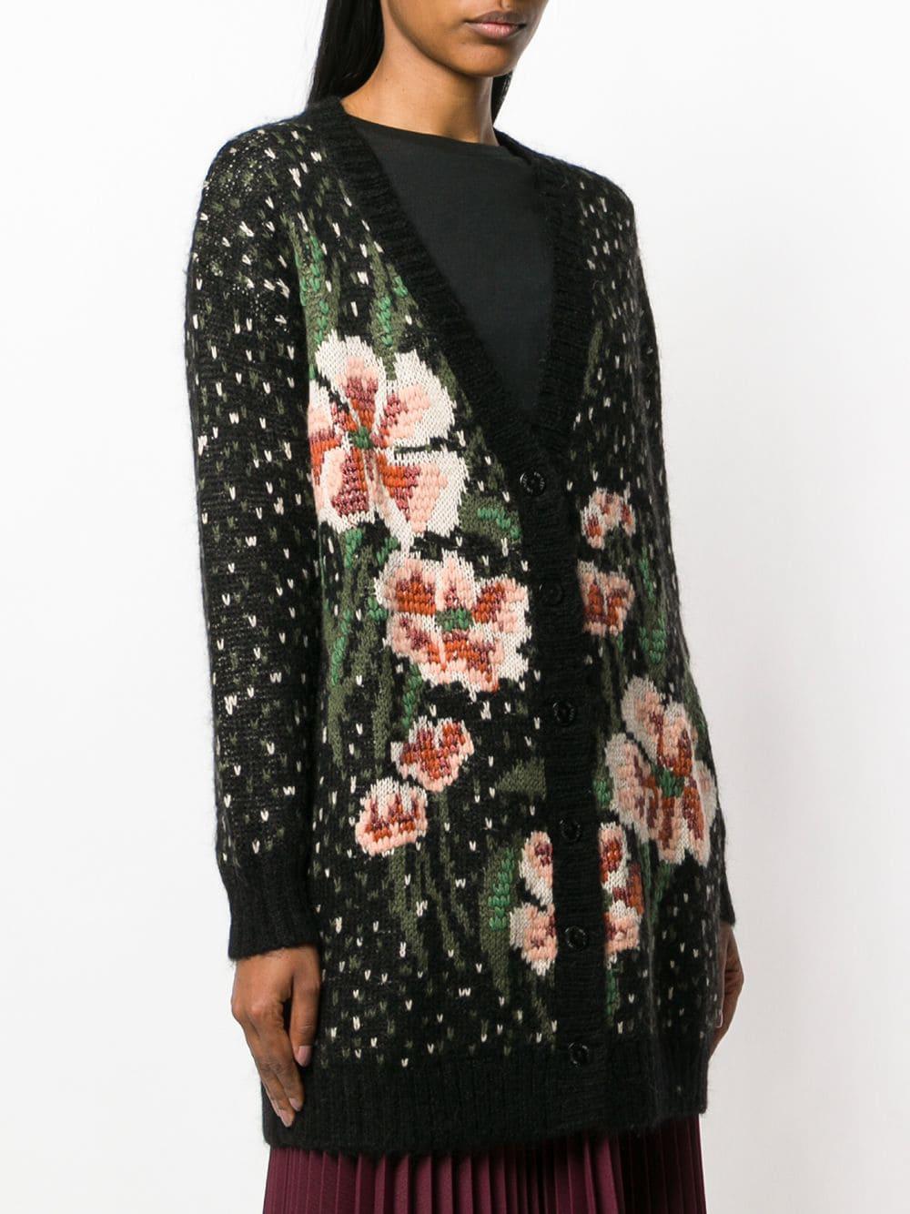 Twin Set Flower Embroidered Cardigan in Black | Lyst