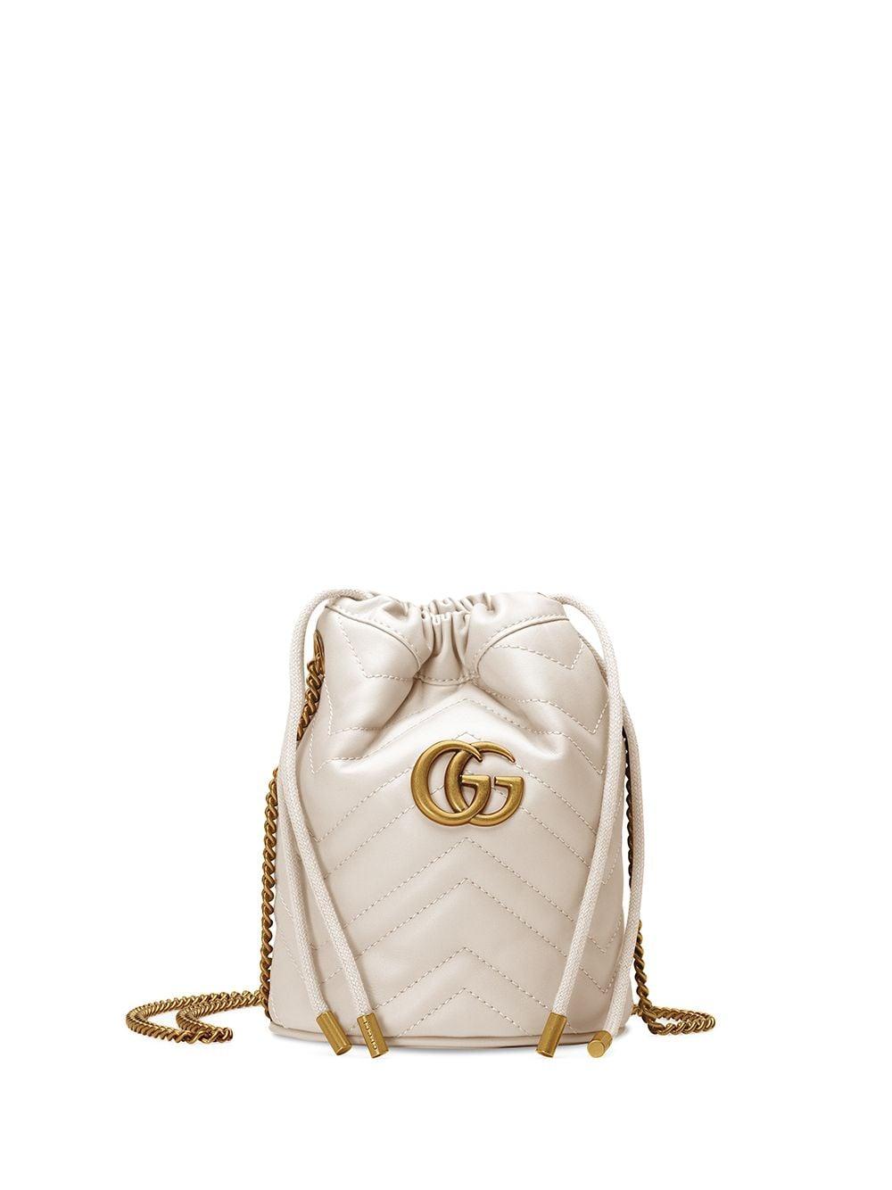 Gucci GG Marmont Mini Bucket Bag in White | Lyst
