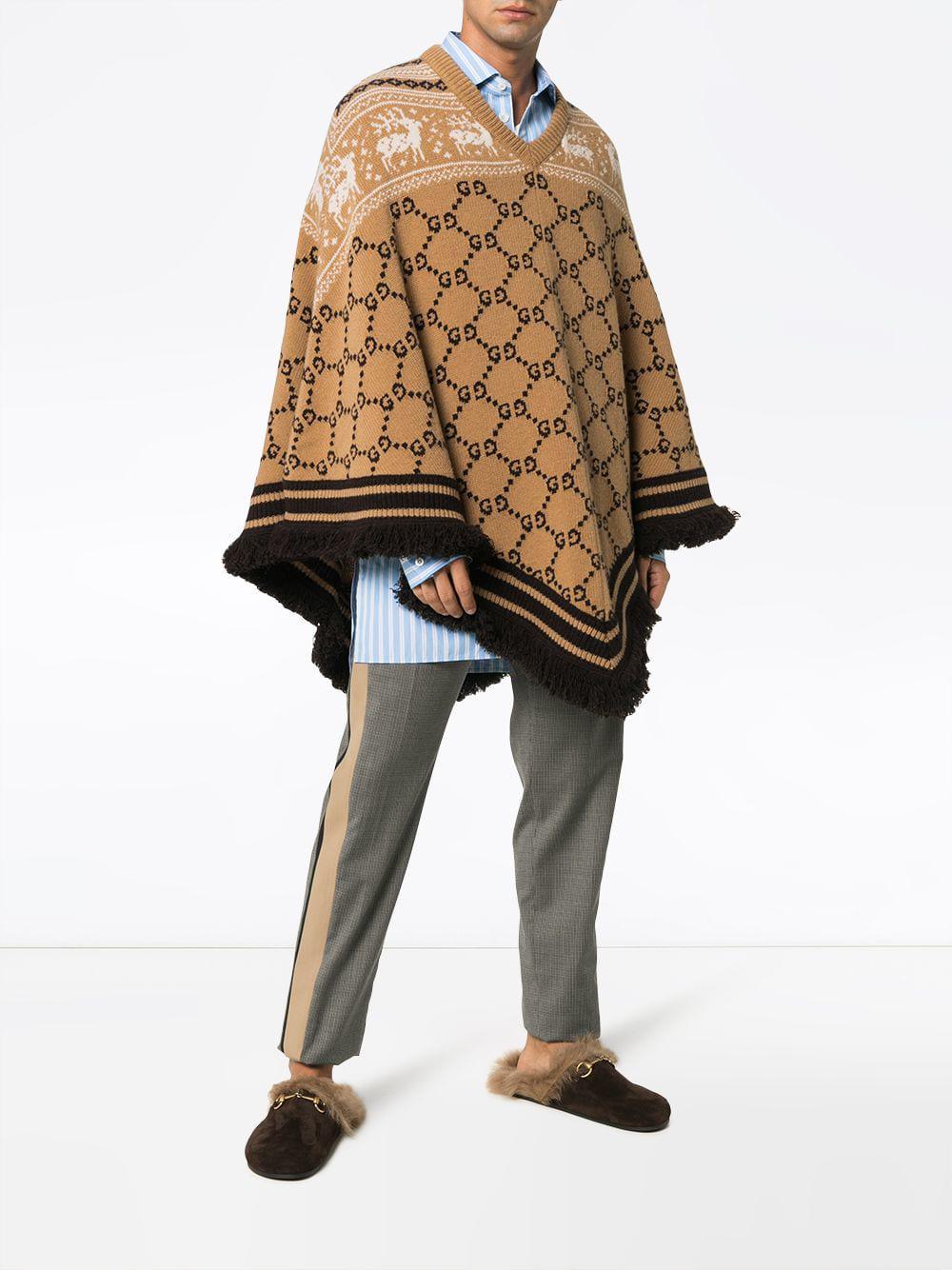 Gucci GG Logo Knit Wool Poncho in Brown for Men | Lyst