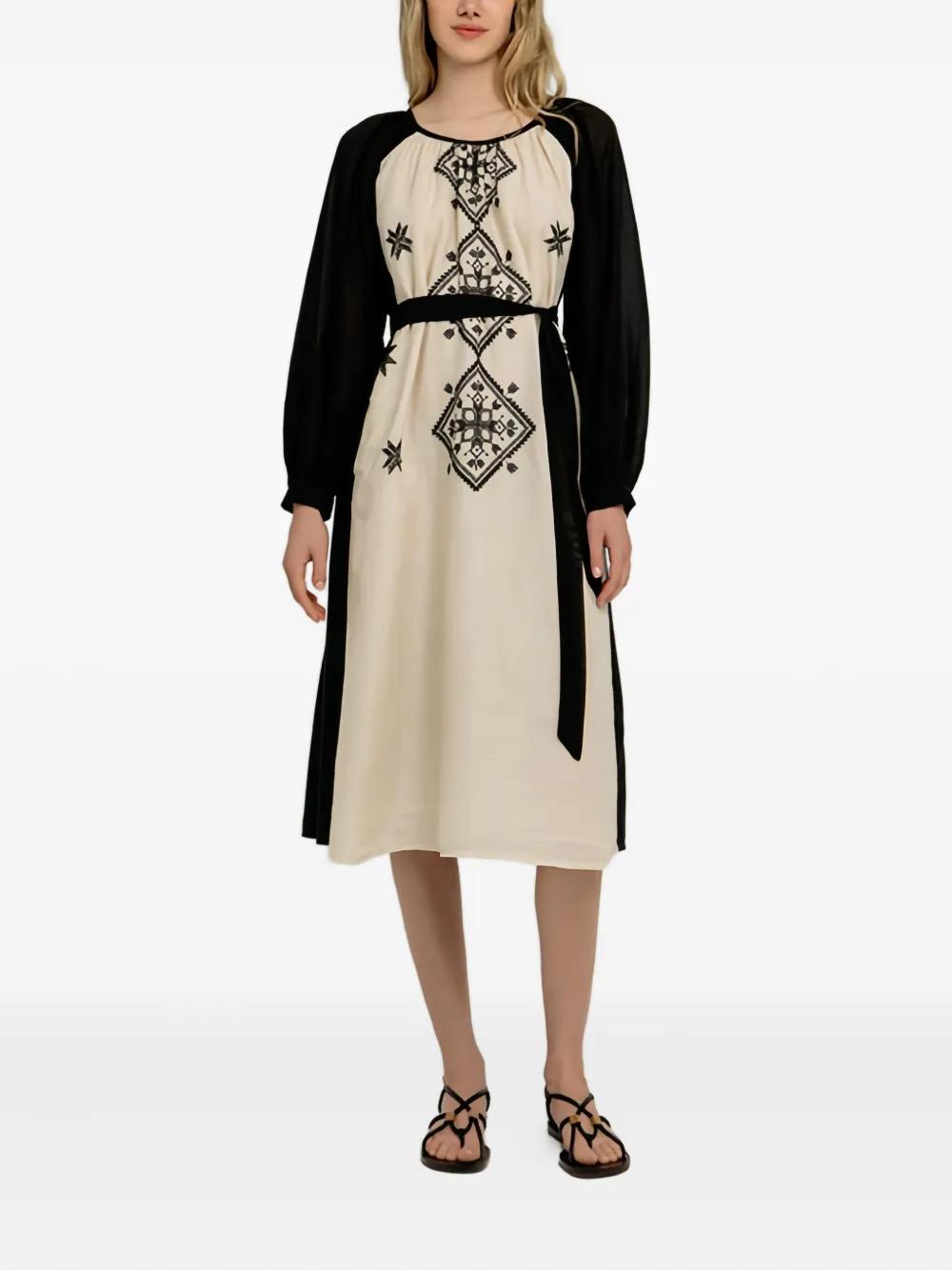 Greek Archaic Kori Geometric-Pattern Long-Sleeve Midi Dress in Natural |  Lyst UK