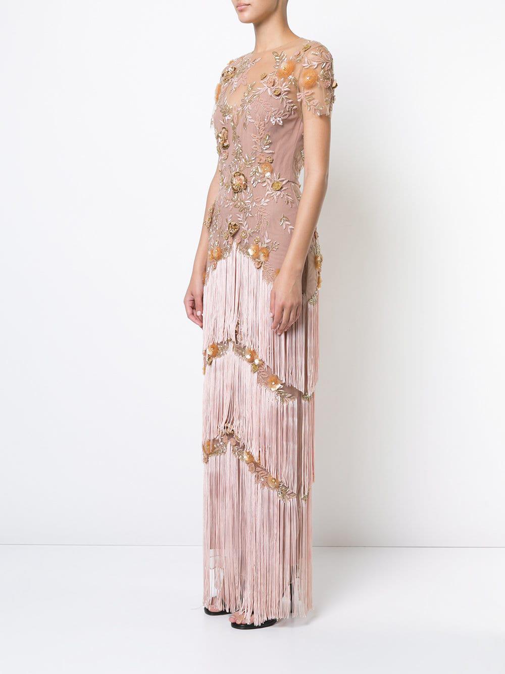 Marchesa notte top fringe dress