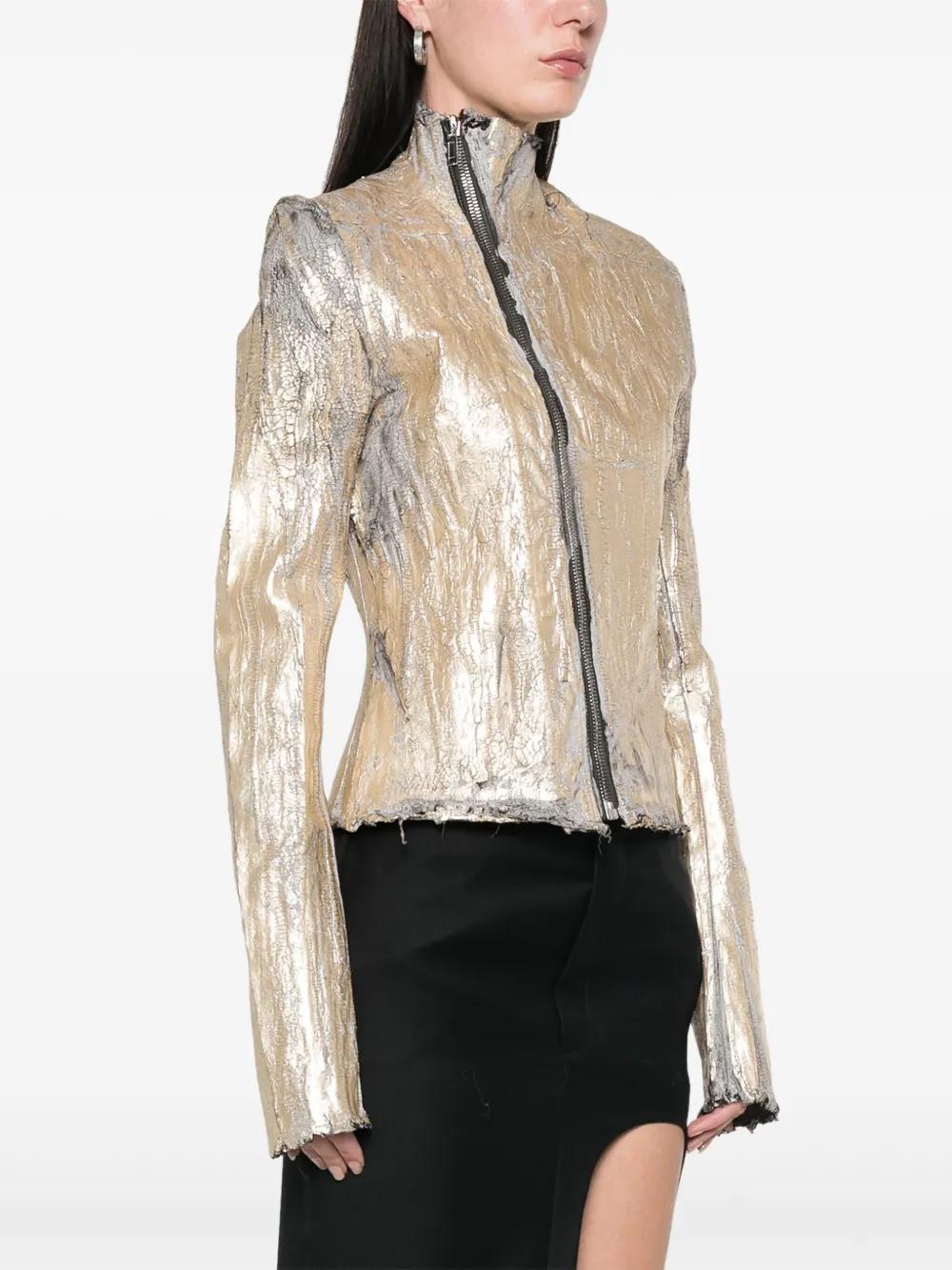 【関税＆送料込み】Rick Owens Gary Cracked-Effect Jacket Rick Owens Gary Coated Leather-Blend Biker Jacket in Natural