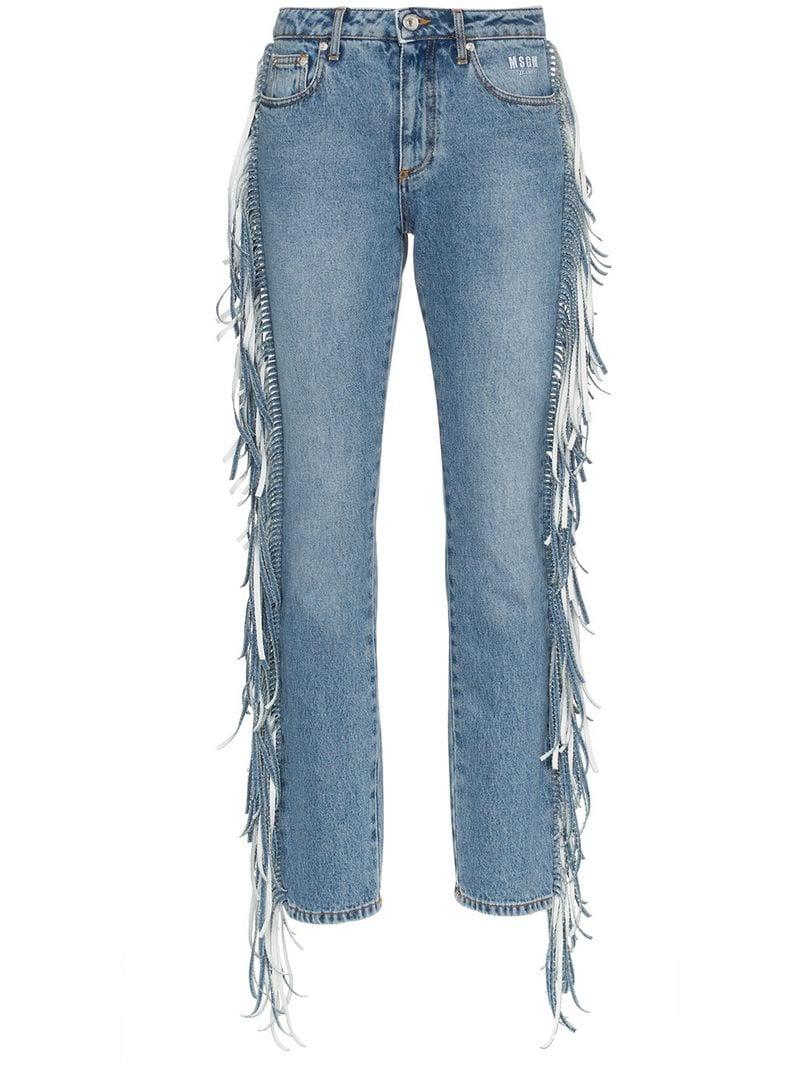 MSGM Denim Jeans Met Franjes in het Blauw | Lyst NL